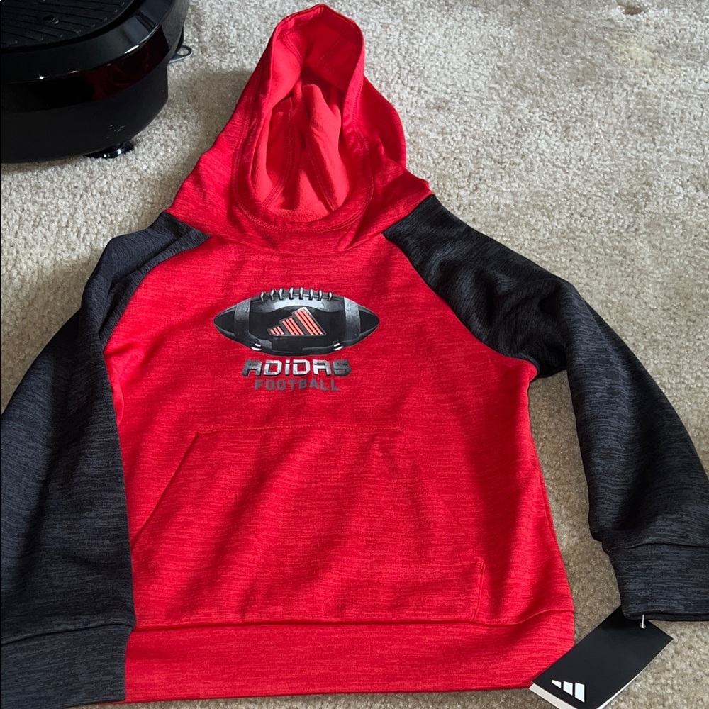 NWT Adidas Red and Charcoal Football Hoodie